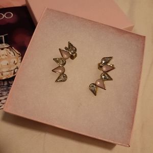 Pink and clear teardrop earrings ear cuffs